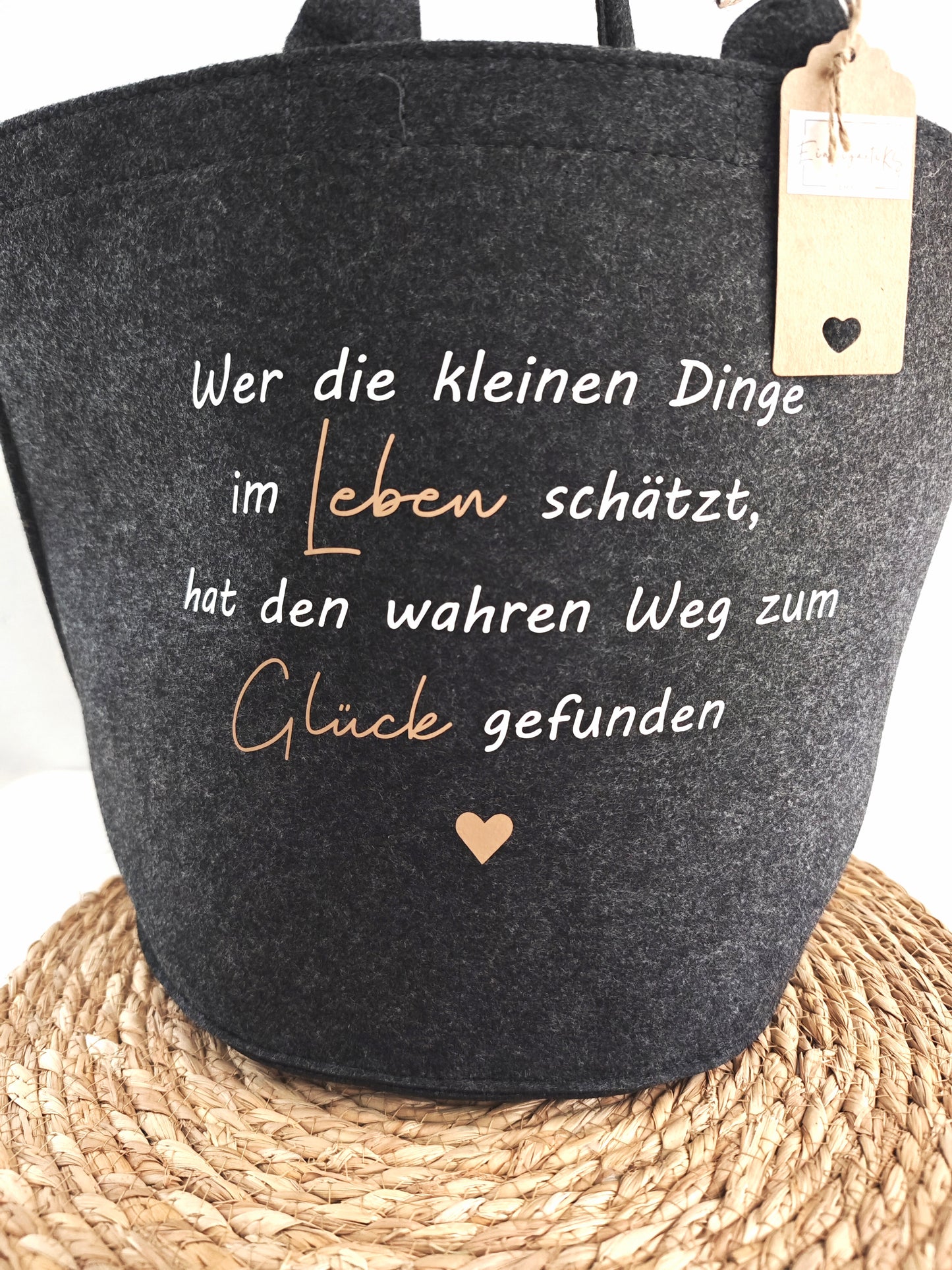 Korbtasche anthrazit "Wer die kleinen Dinge..."