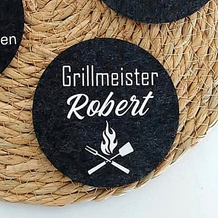 Glasuntersetzer personalisiert "Grillmeister"