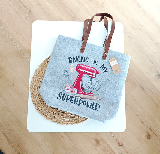 Filztasche "Baking is my Super Power"