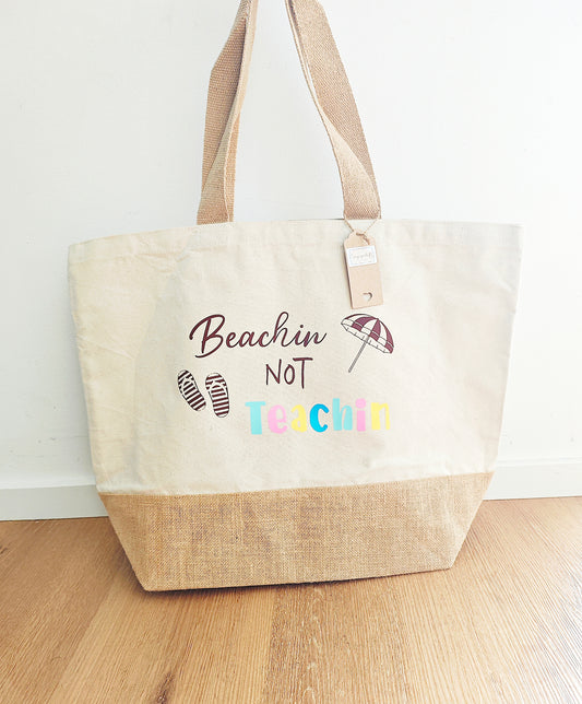 XL Strand Tasche "beachin Not teachin"