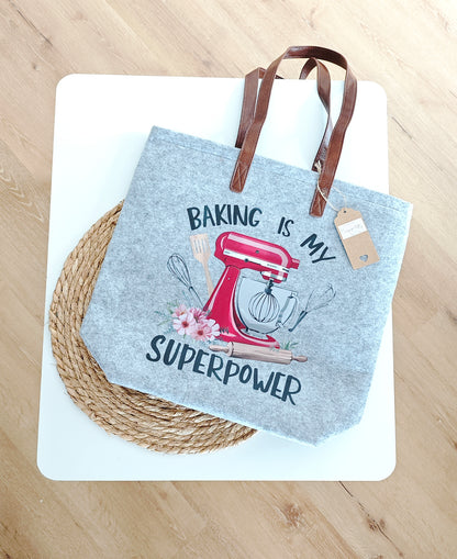 Filztasche "Baking is my Super Power"
