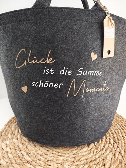 Korbtasche anthrazit "Glück ist"